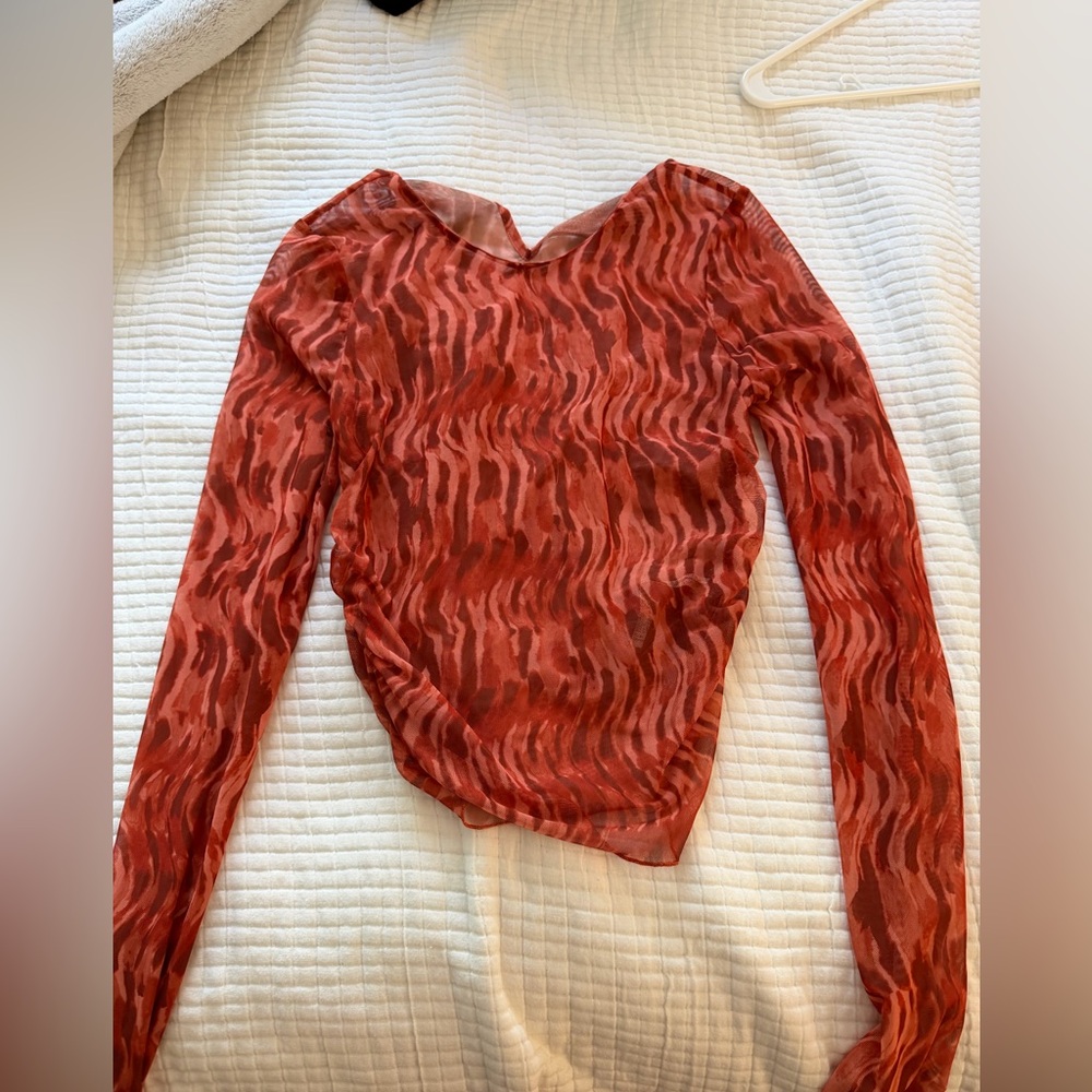 Zara orange and black mesh top